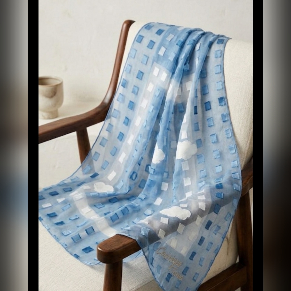 Courrèges Blue Silk Scarf/Wrap 46x46